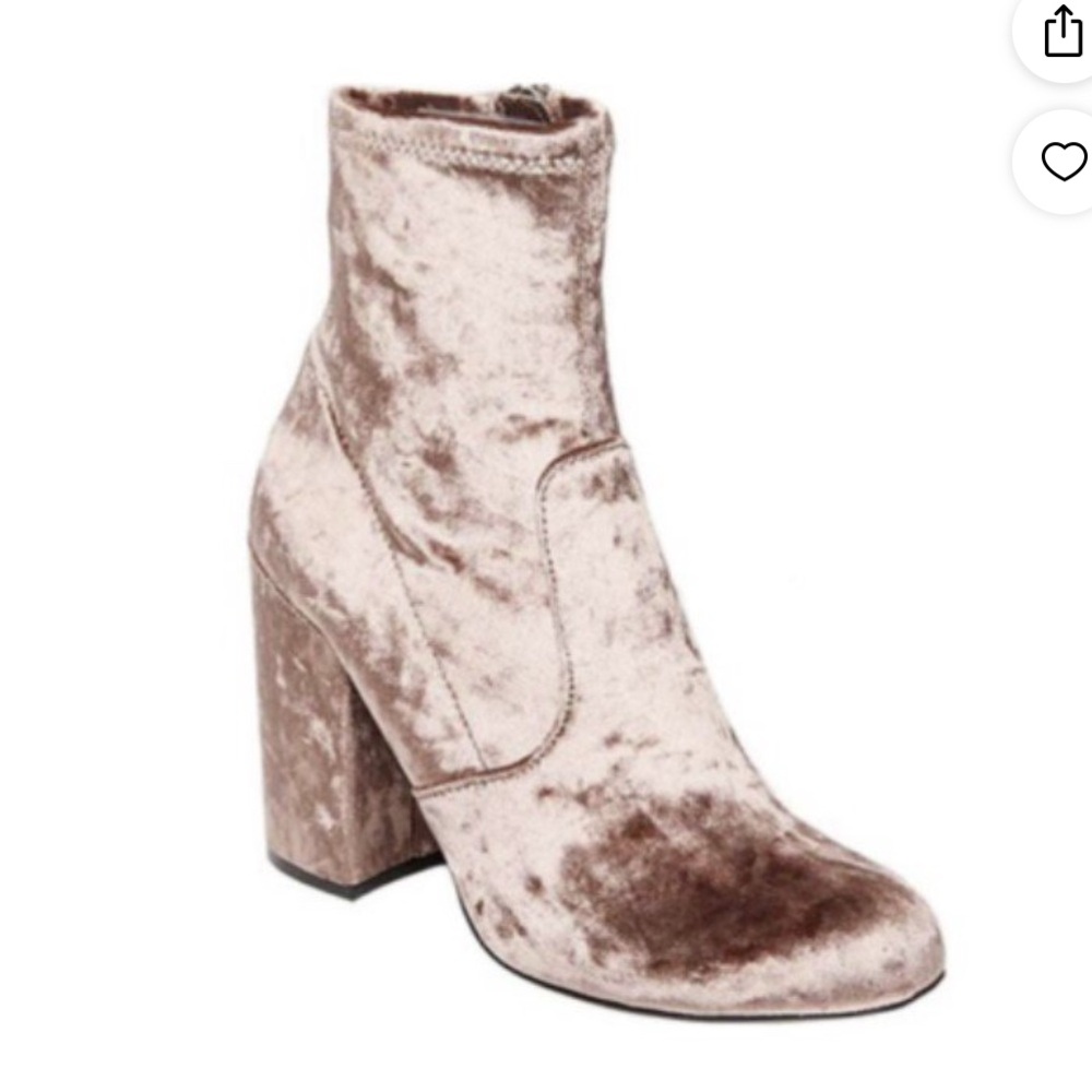 Steve Madden Gaze crushed velvet velour block heel ankle socks booties mushroom - Picture 2 of 8